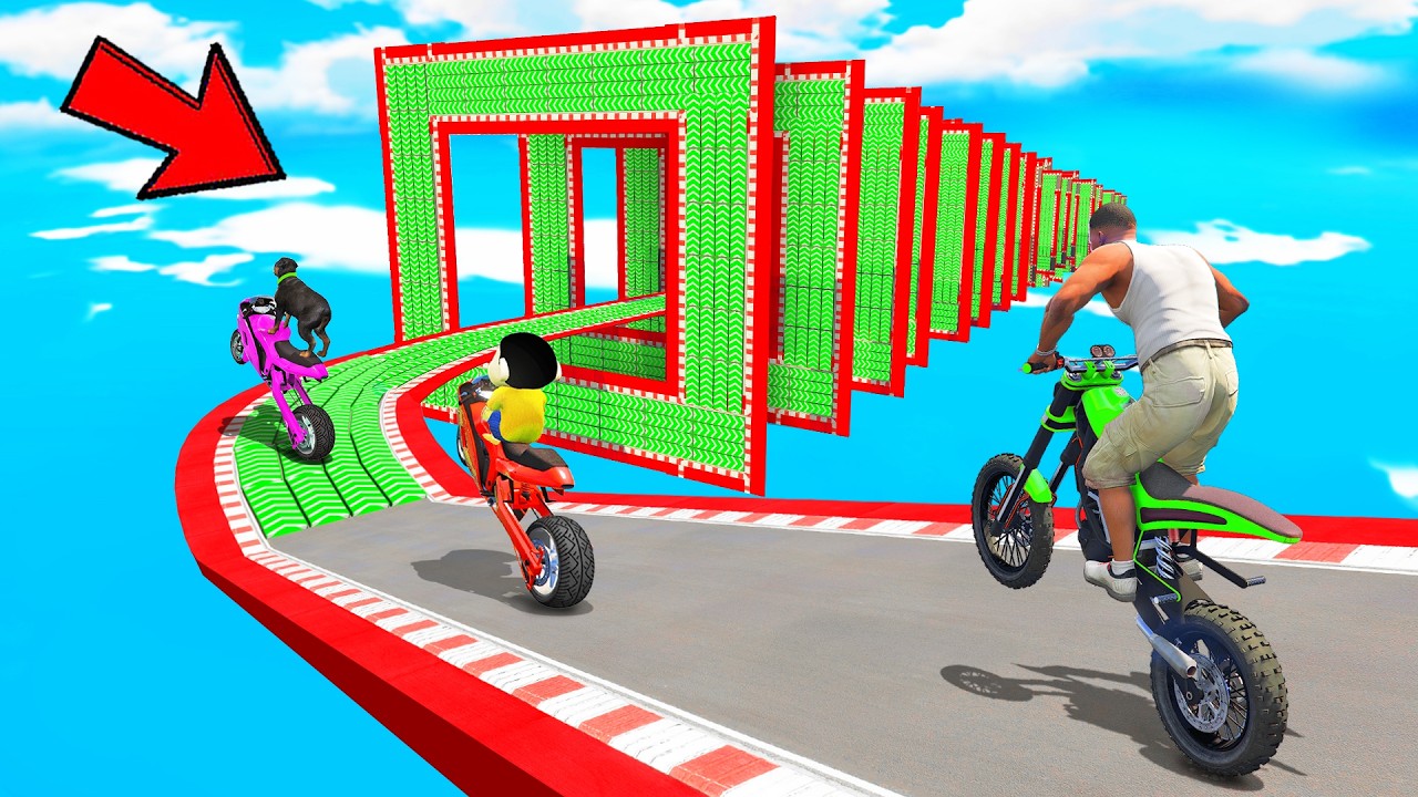 SHINCHAN AND FRANKLIN TRIED THE GIANT SPEED BOOSTER MULTIPLE FRAMES ROAD PARKOUR CHALLENGE GTA 5