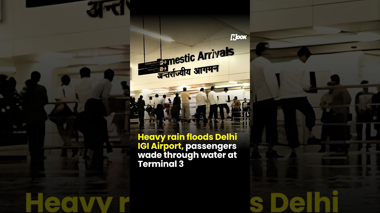 Heavy rain floods Delhi IGI Airport, passengers wade through water at Terminal 3
