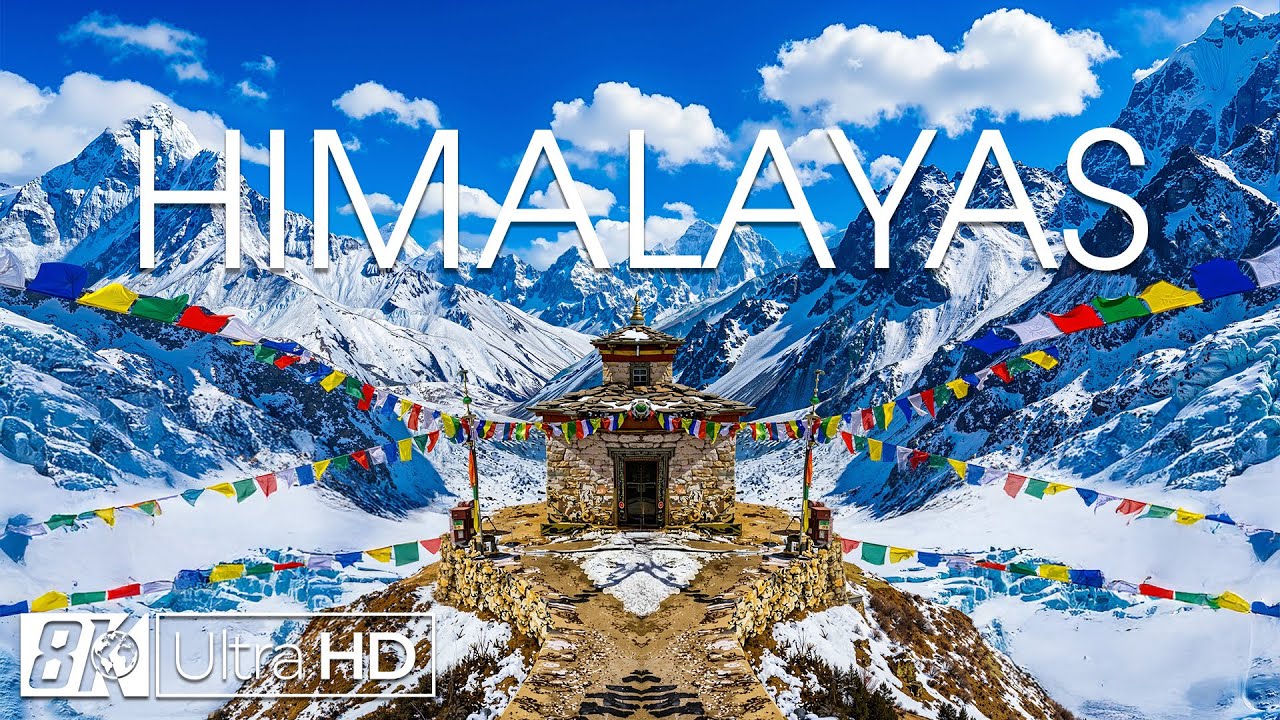 Зима в Гималаях 8K | Величественные заснеженные вершины, падающий снег и безмятежные горные долины