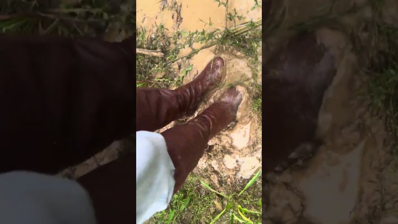 Brown chloe boots in muddy puddle