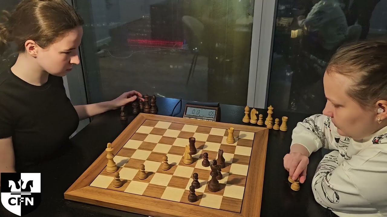 She has an extra rook but no time. Yurasova D. (2079) vs Gunina V. (2320). Chess Fight Night. Blitz