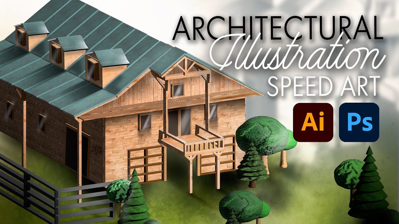 Создание 3D архитектурной иллюстрации в Adobe Illustrator и Photoshop (barndominium speed art)
