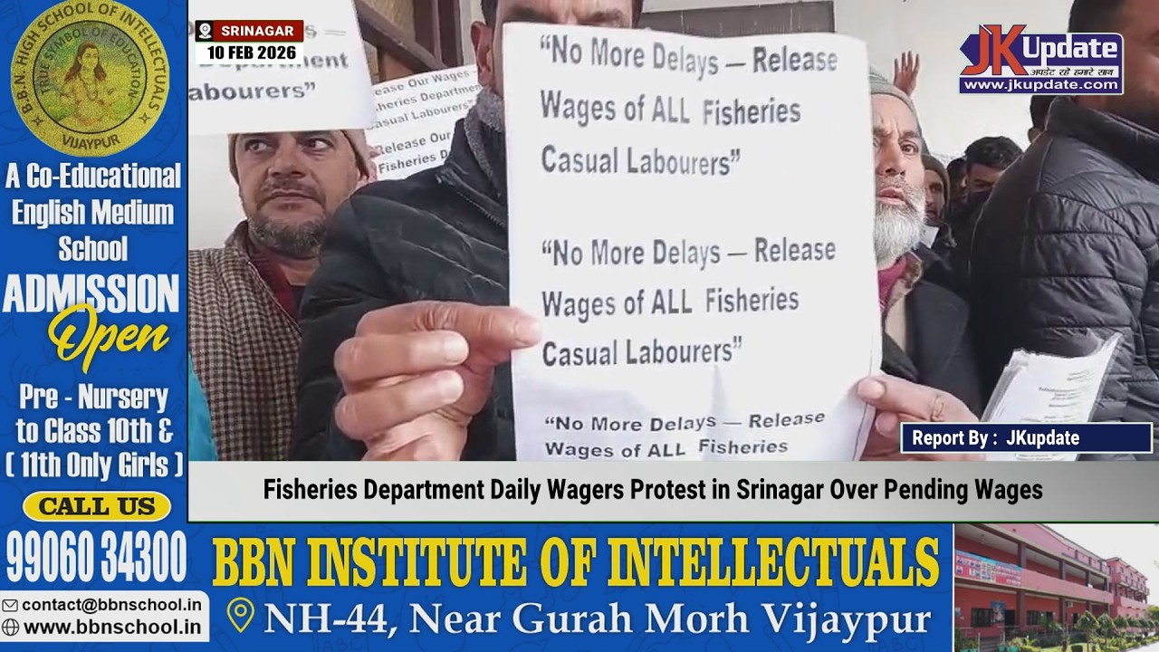 Fisheries Department Daily Wagers Protest in Srinagar Over Pending Wages