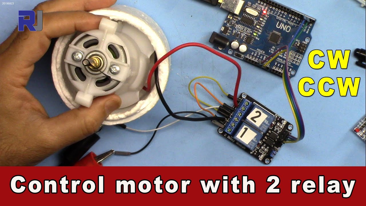Home Automation: Change direction of rotation of DC motor using 2 relays and Arduino - RJT204