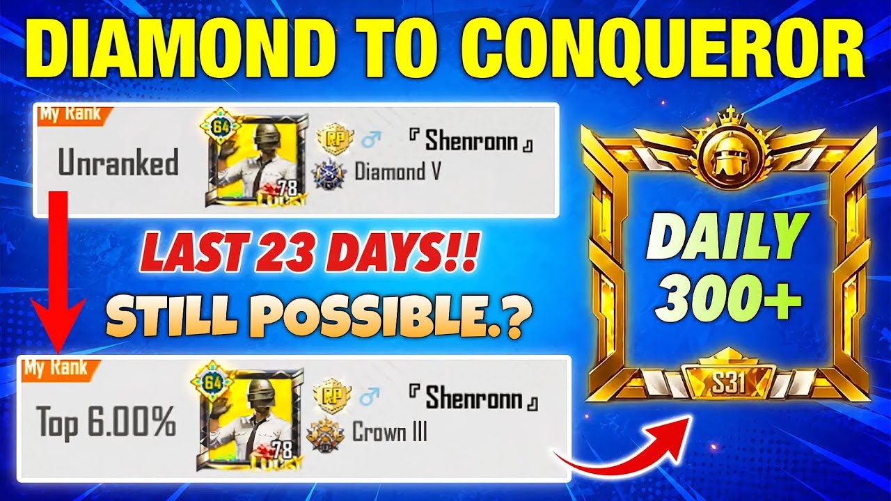 🔥 Diamond to Conqueror in 23 Days? 🤯 BGMI 4.5 Solo Rank Push Tips & Daily Plus Targets 🎯