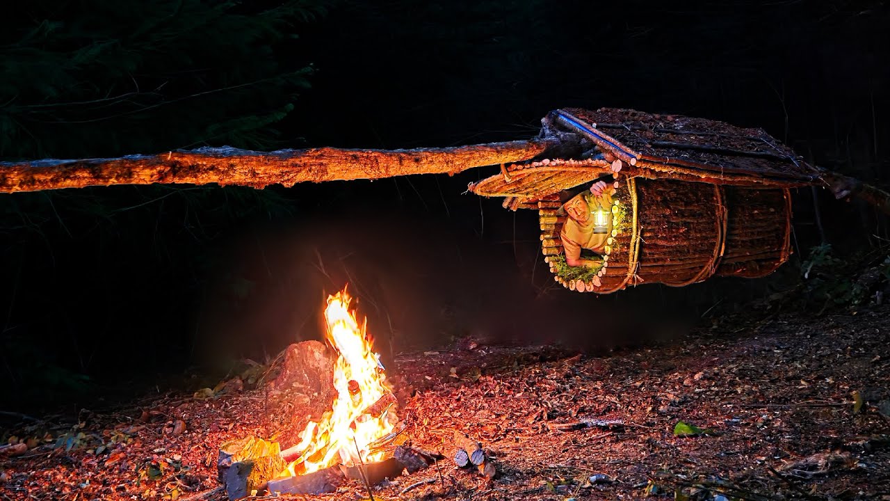 7 Days in Survival Shelter - Solo Bushcraft Camping