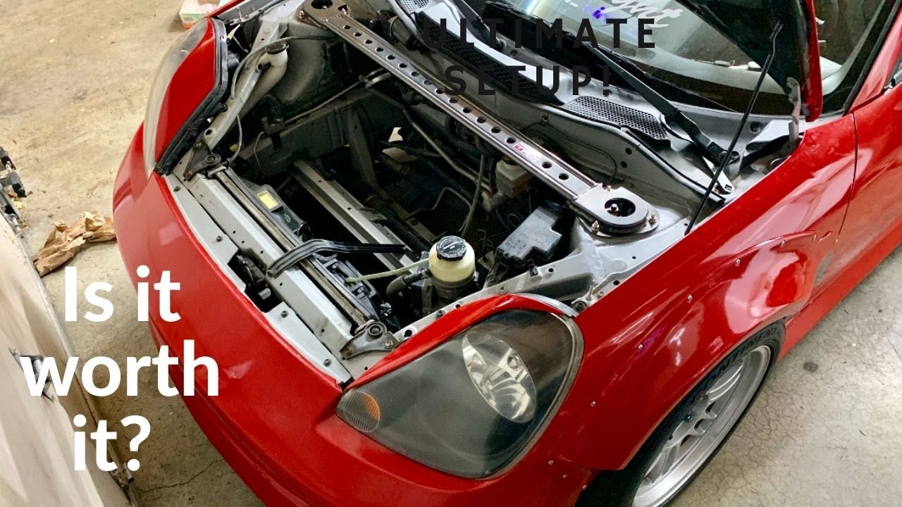 RARE GENUINE TRD Front Strut Bar Install for the Honda K-swapped Toyota MR2 Spyder!