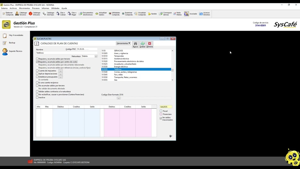 Catálogo plan de cuentas - SysCafé