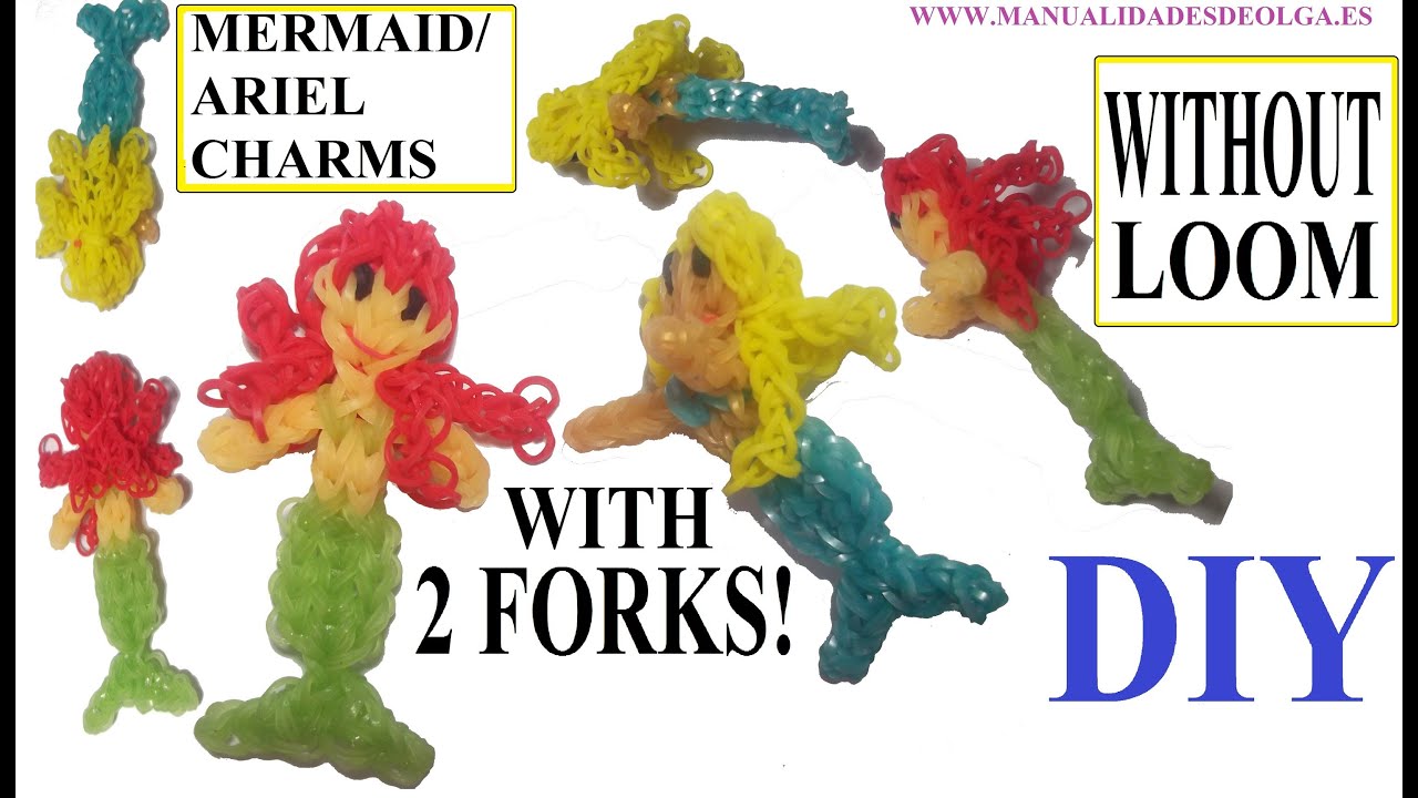 MERMAID/ ARIEL figurine With two forks without Rainbow Loom Tutorial. (Mini Figurine)