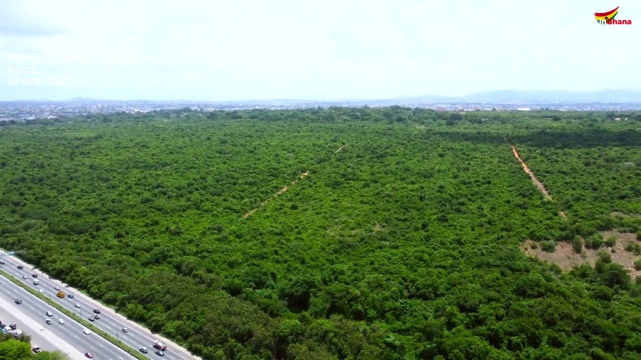 Aerial View of the Achimota Forest Reserve in Ghana | 4K