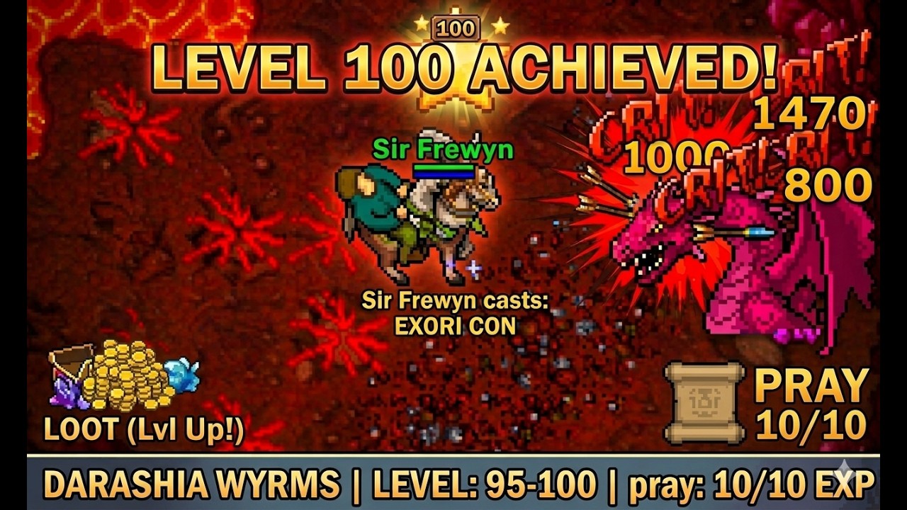 100 LEVEL WBITY! Darashia Wyrms 1.1kk/h, pray 10/10 exp, TIBIA 2026 RP