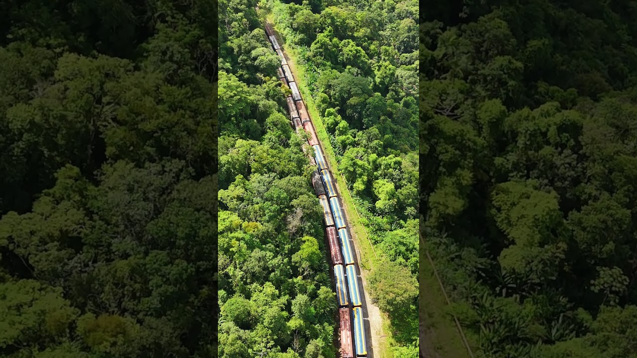 Opera&ccedil;&atilde;o Ferrovi&aacute;ria Esta&ccedil;&atilde;o Acara&uacute; na Serra da Baixada Santista. #drone #ferrovia #baixadasantista