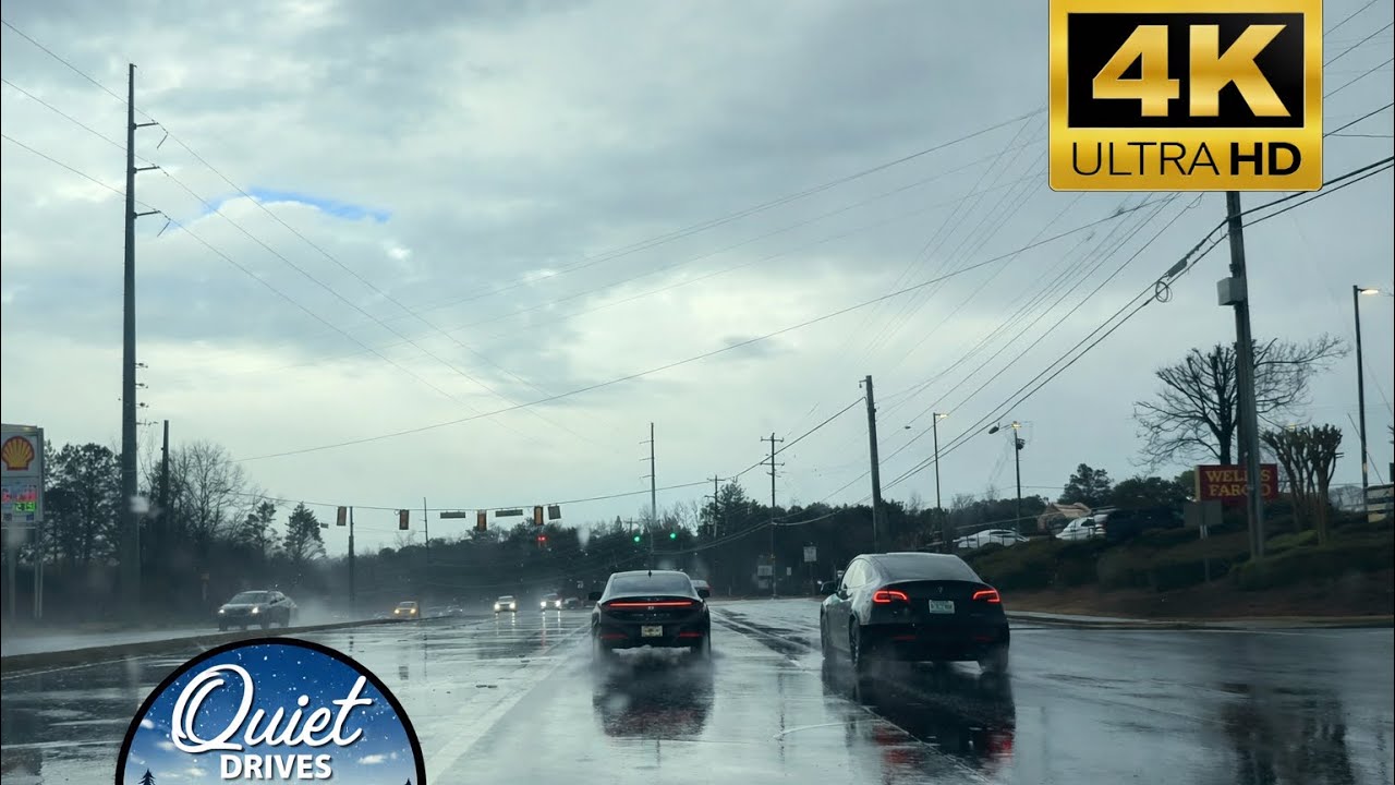 Heavy Rain Drive | Georgia USA | Stormy Road Sounds | 4k