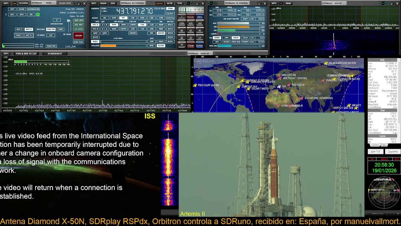 ARISS ISS QSO radioaficionados, 437.800 MHz, Directo, recibira en España el 19/01/2026 a 20:50 UTC.