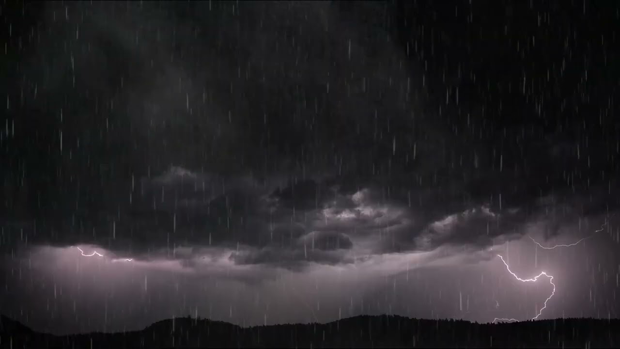 Mountain Storm Lightning — Distant Thunder & Steady Rain | Relax • Study • Sleep