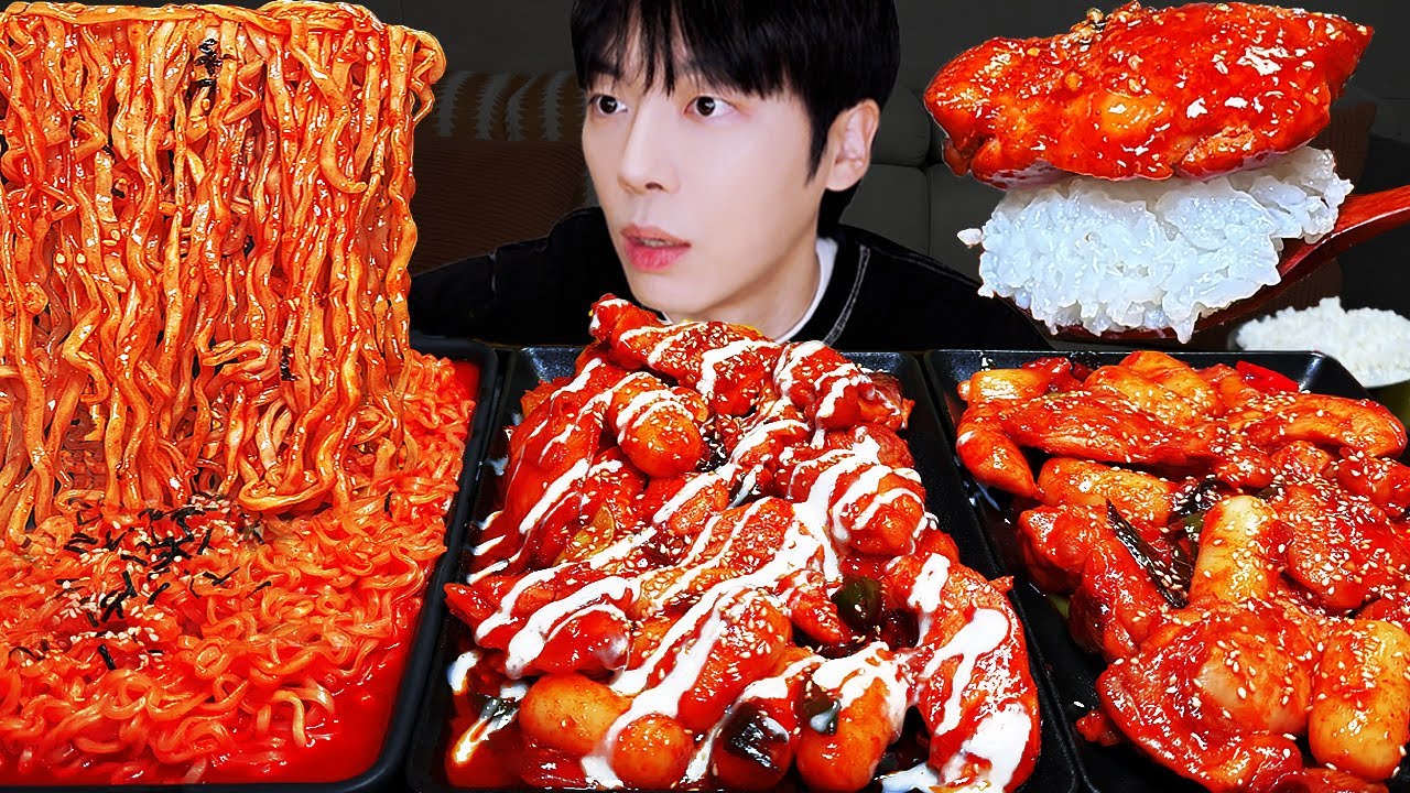 ASMR MUKBANG | Гигантские куриные голени-барбекю, лапша с черной фасолью мукбанг!