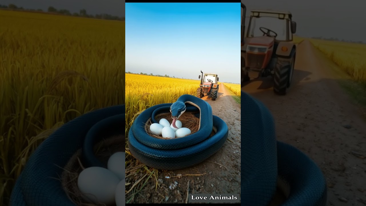 Tractor finds big snake laying eggs in the middle of the field #shots #animals #python #bigsnake