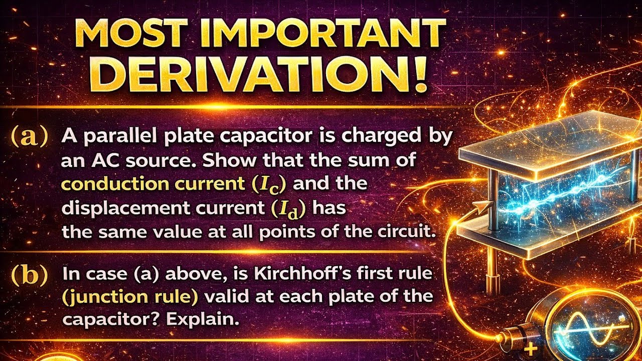 (a) A parallel plate capacitor is charged by an ac source. Show that the sum of conduction current 