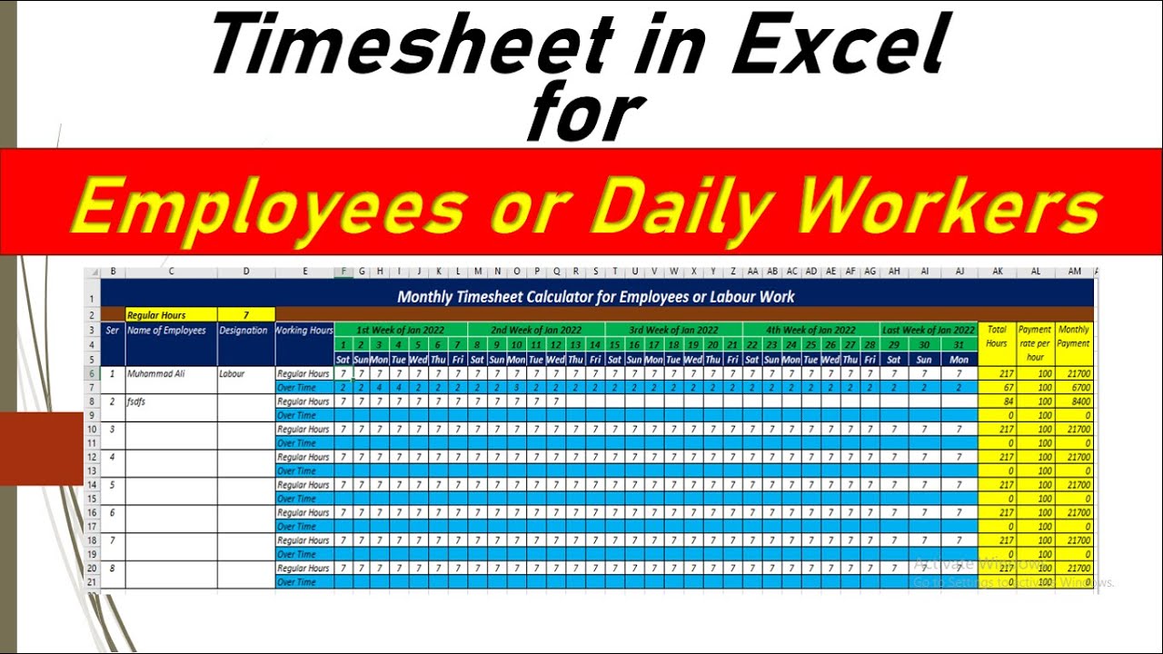 How to make timesheet calculator in excel for multi employees | Timesheet Excel Template