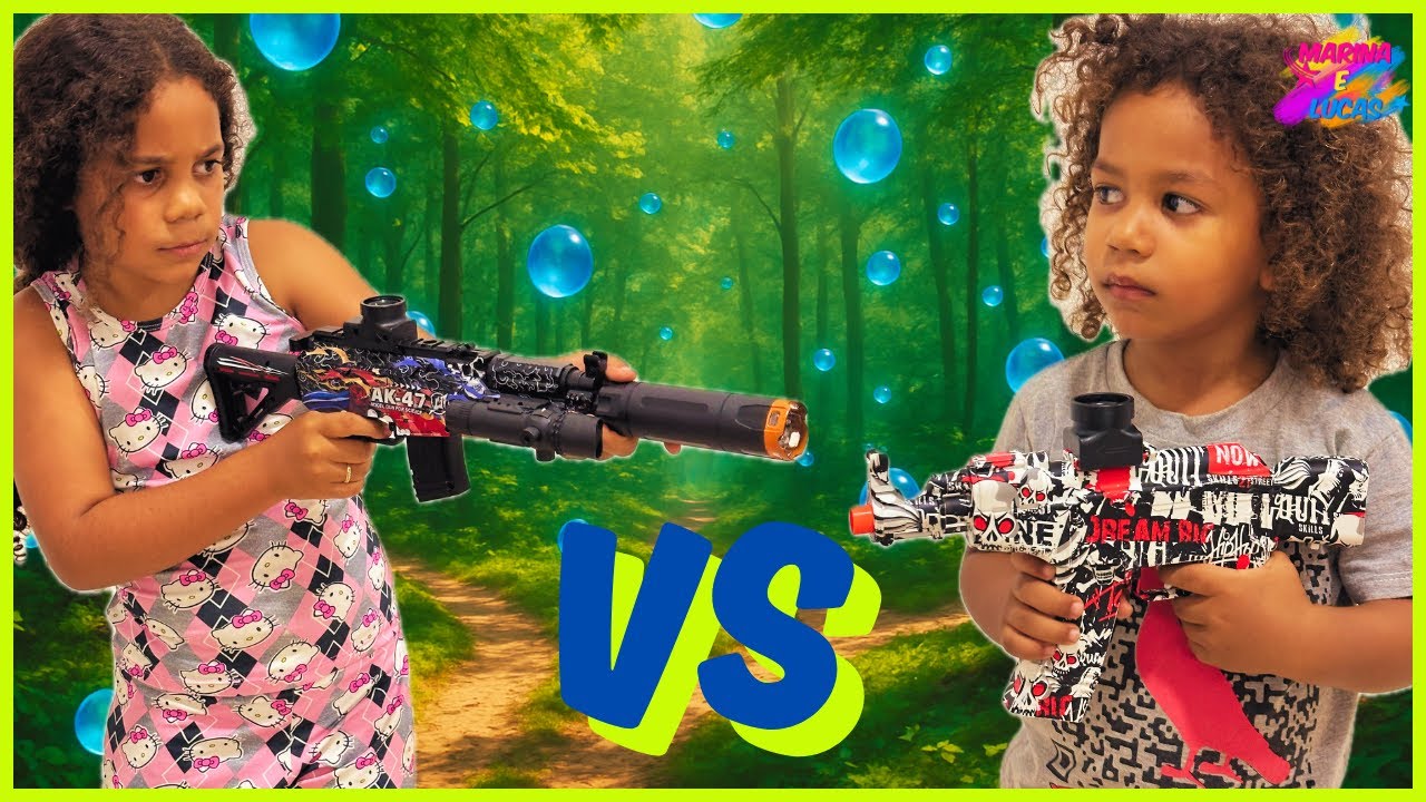 MARINA vs LUCAS EM UMA BATALHA ALUCINANTE! - Guerra com arminhas de gel