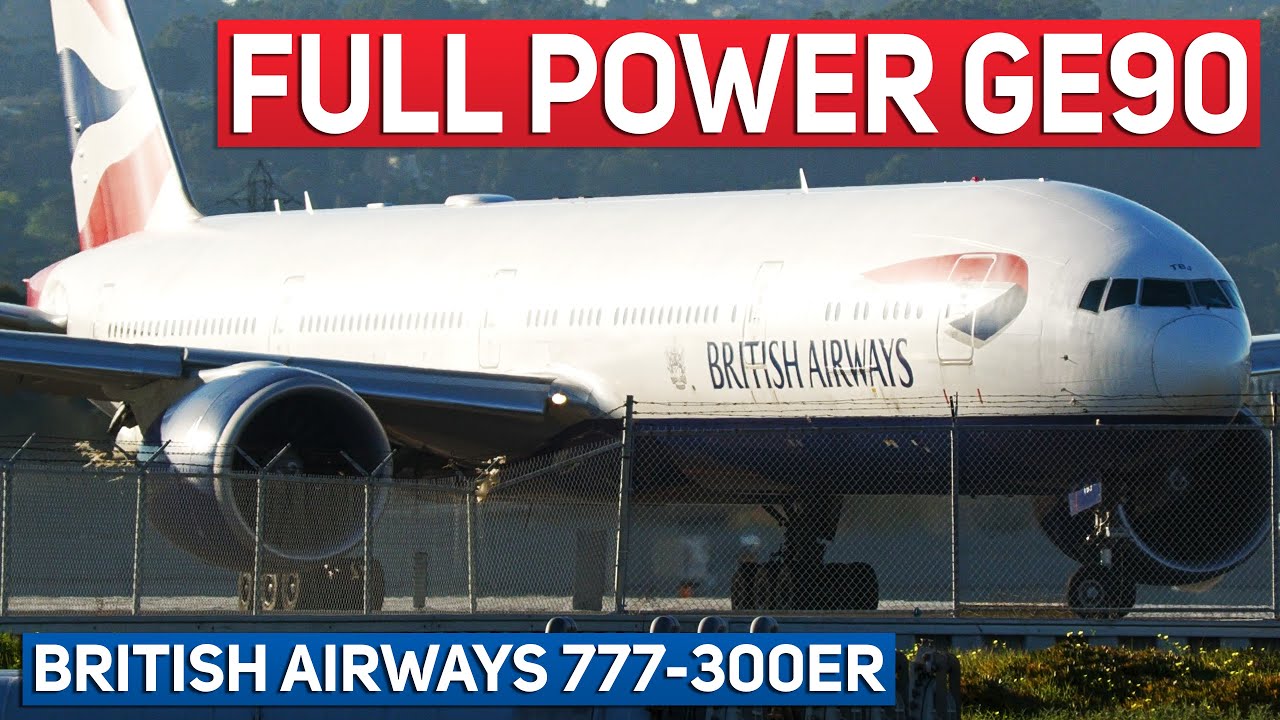 CLOSE UP GE90 | British Airways Boeing 777-300ER G-STBJ Takeoff from San Francisco Airport