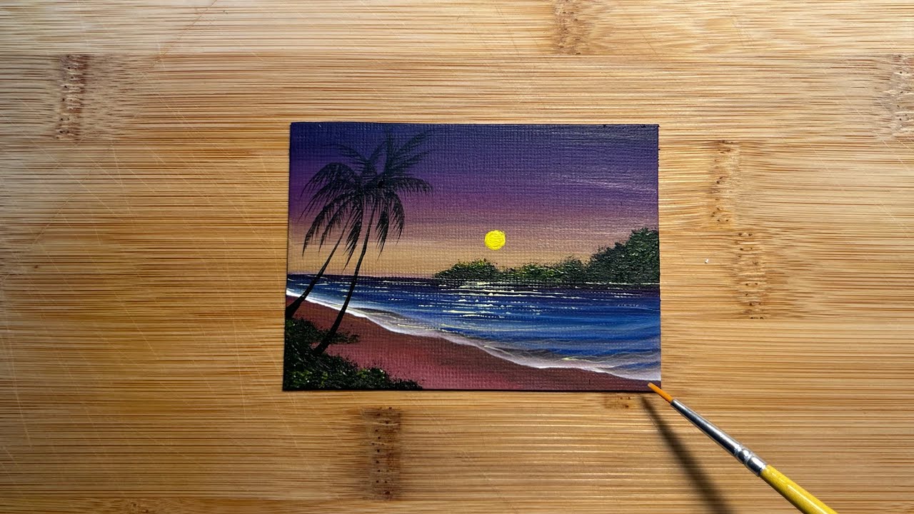 How to paint a SUNSET BEACH SEASCAPE painting with acrylic paint | Beginner Art Tutorial 