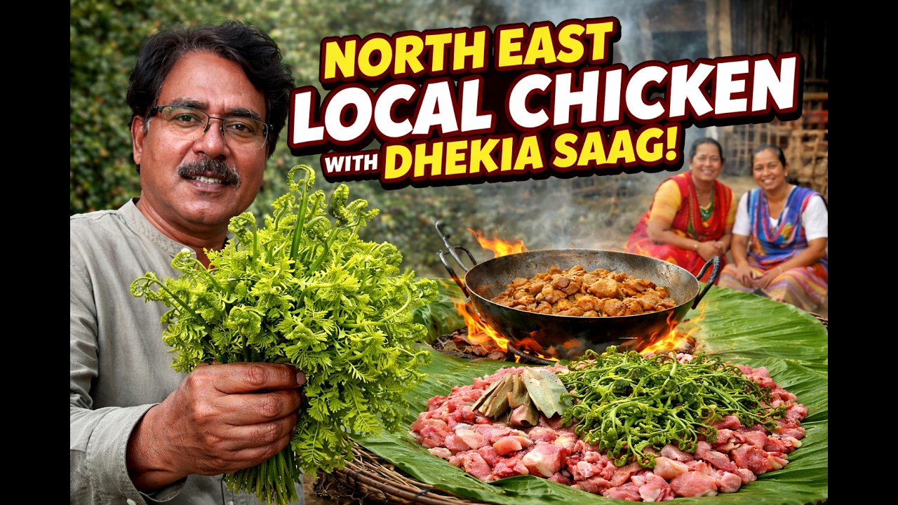 देसी चिकन के साथ जंगली साग | Dikia Saag with Desi Chicken | Tribal Kitchen in Assam |