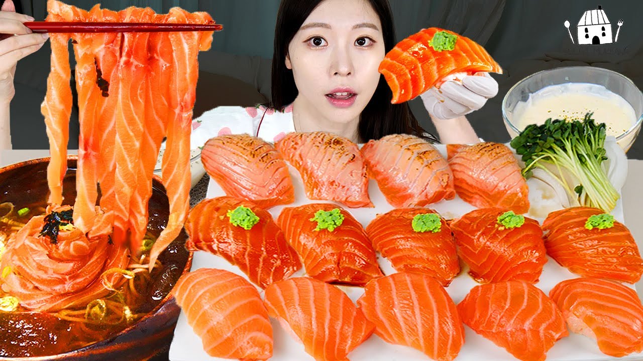 АСМР МУКБАНГ| Salmon Party(Суши, Сашими, Копченая, Лапша, Соевый соус), Хрен.