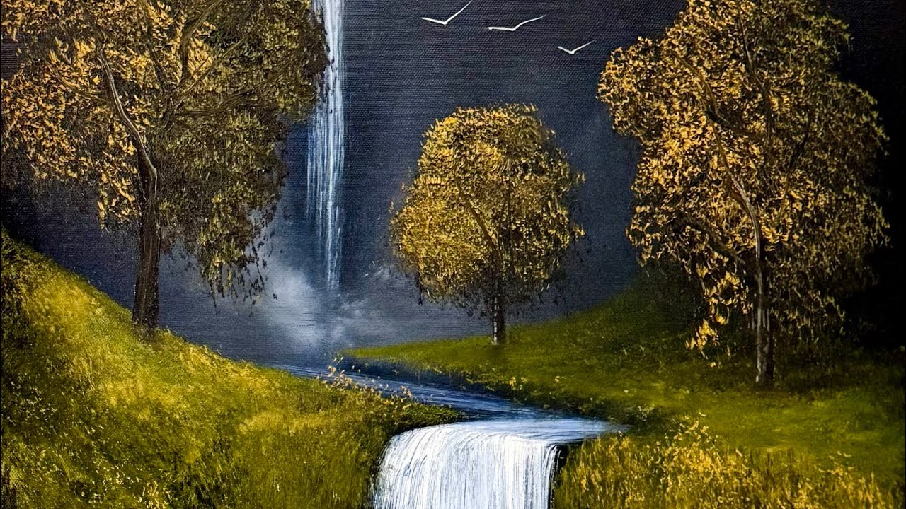 Урок по созданию пейзажа с двойным водопадом Orchard Falls от #PaintWithJosh #BobRoss #PaintingTu...