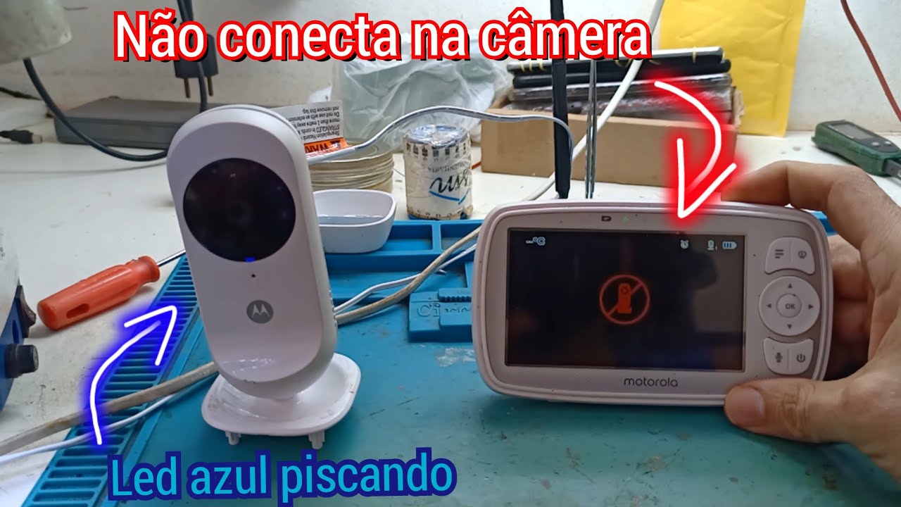 Babá eletrônica Motorola EASE44CONNECT não conecta na câmera só fica led azul piscando meio fraco