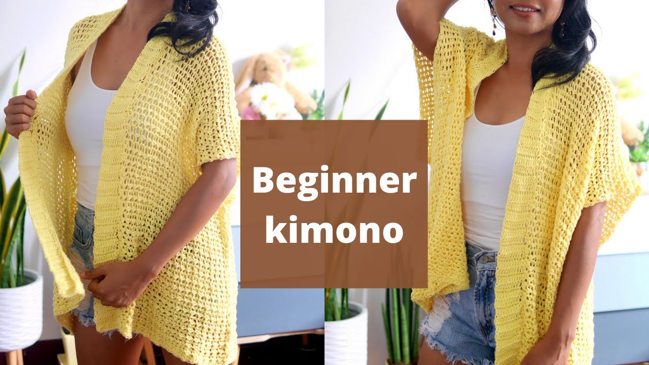 Crochet summer kimono cardigan from 2 rectangles