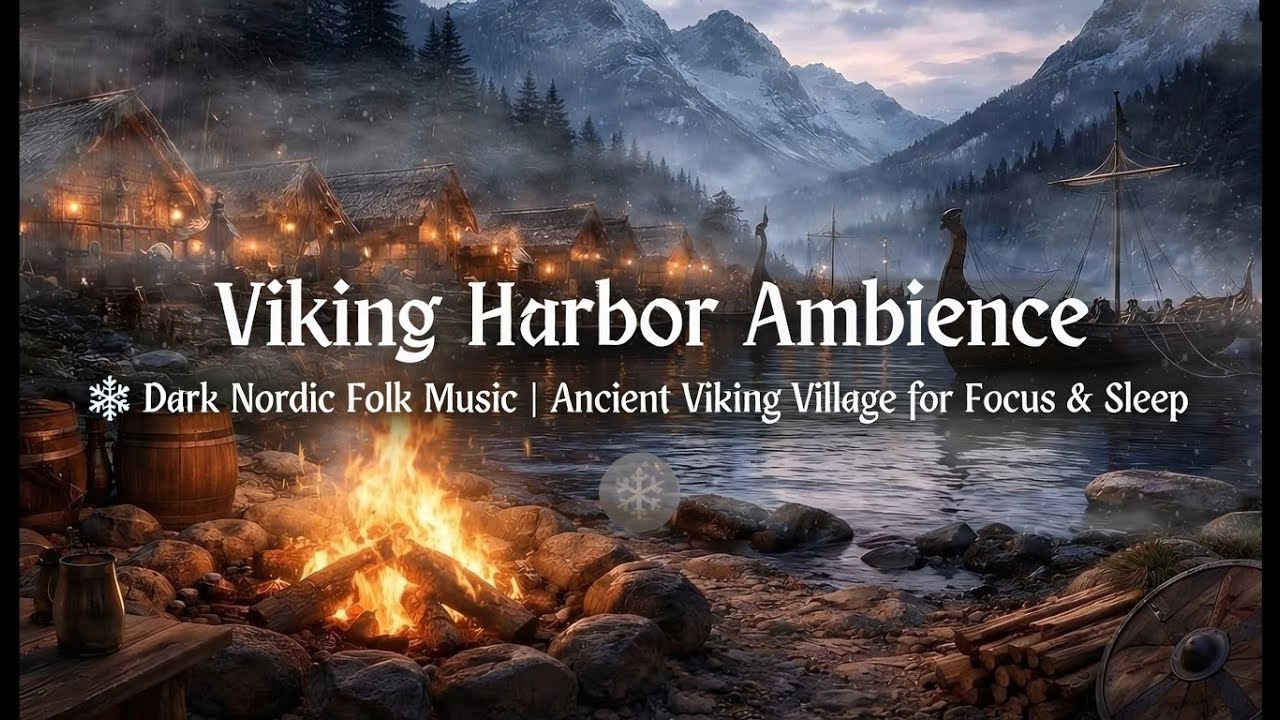 Viking Harbor Ambience ❄️ Dark Nordic Folk Music | Ancient Viking Village for Focus & Sleep