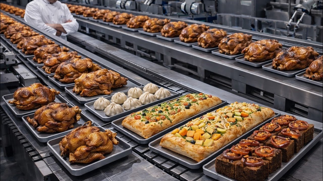 Inside the Kitchen Factory | Chef Making Focaccia & Chicken Product Production Process