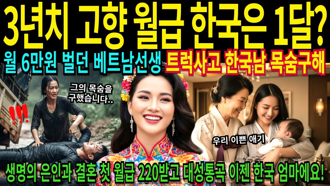 23살 베트남 여선생님 3년치번돈 1달에 받았다며 물눈 대성통곡 트럭 자동차 사고난 남편을 구하고 가족이뤘어요