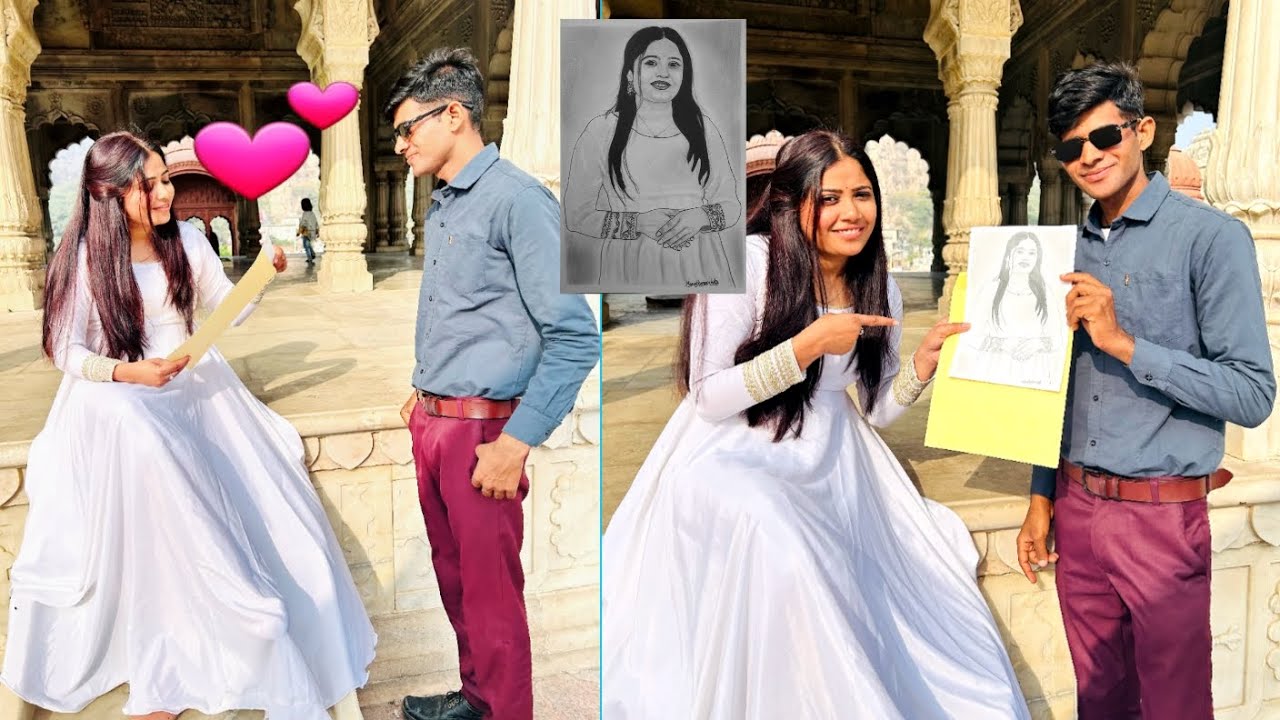 Drawing prank cute girl 🥰 // live sketch #drawingprank #trending #viral #prank #reaction 