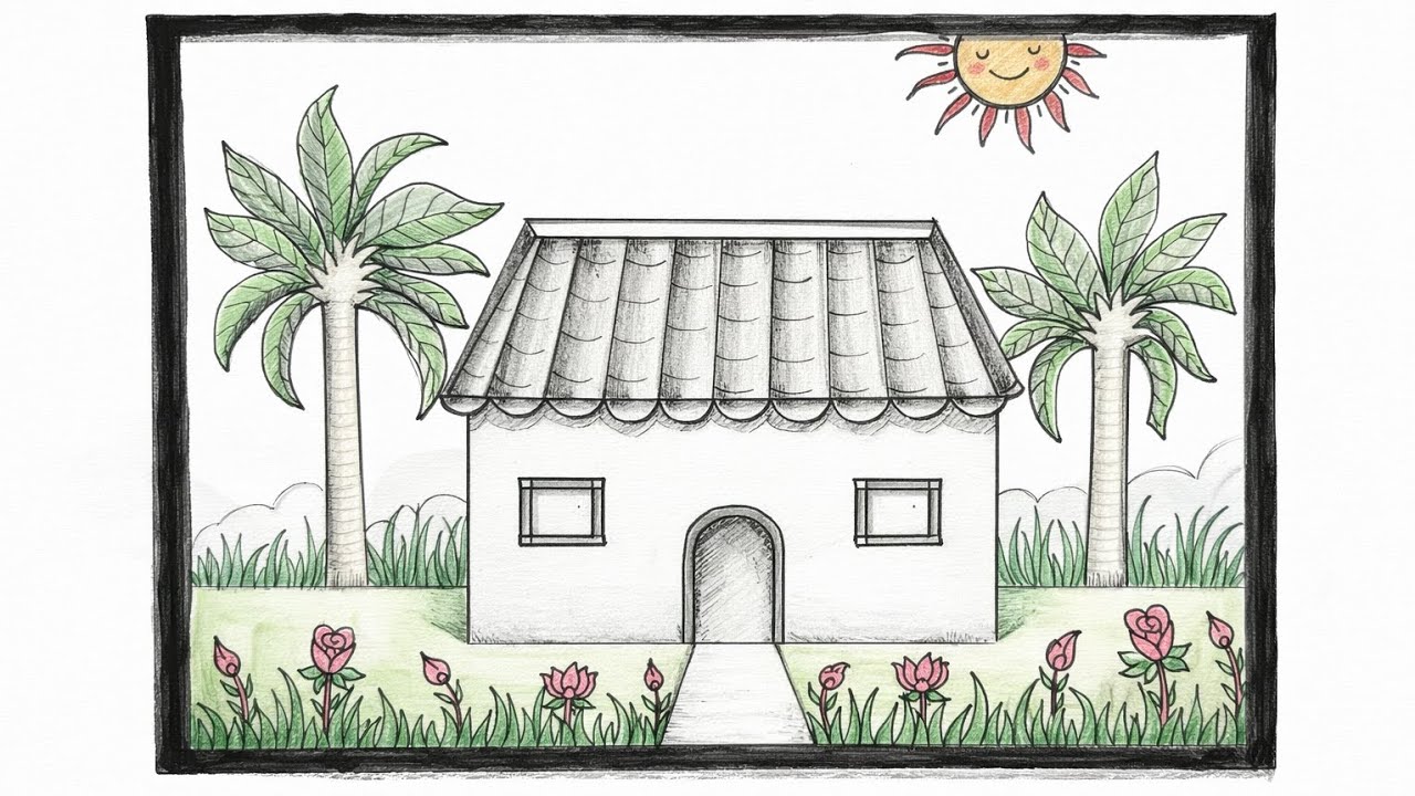 House drowning simple | how to draw simple house | esay scenery drawing #drawing #easyhouse 
