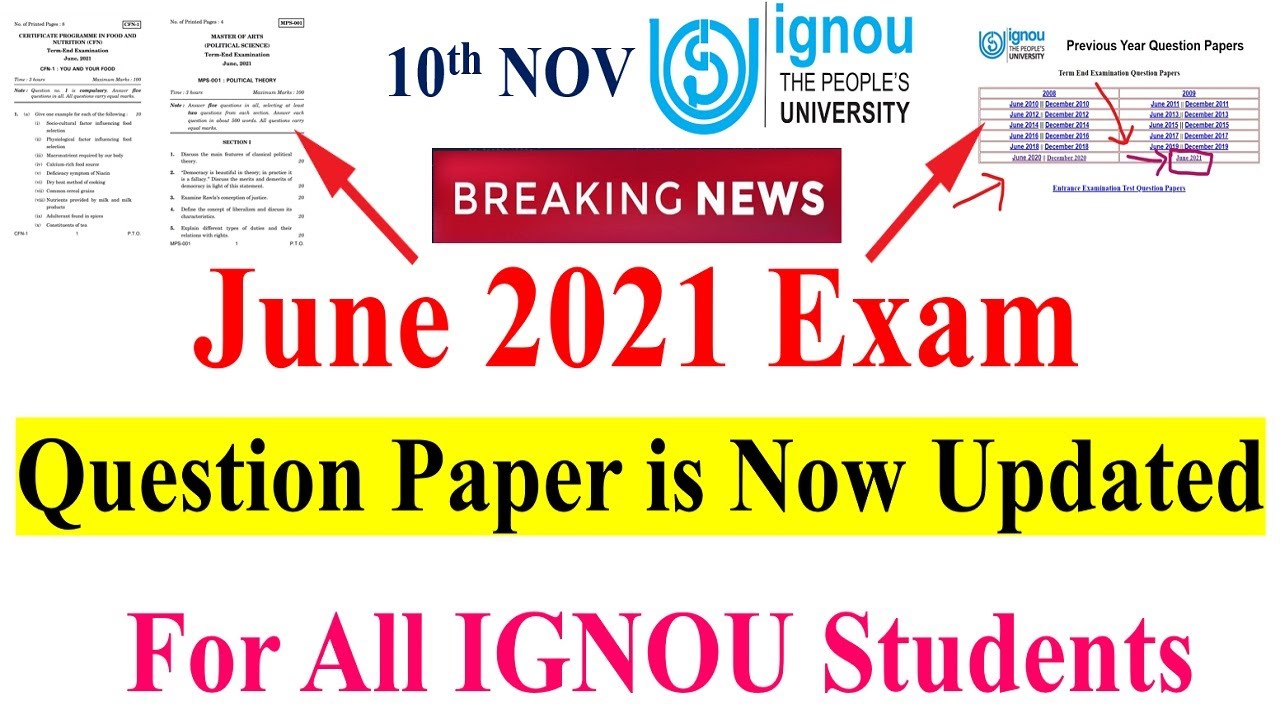 IGNOU JUNE 2021 EXAM Question Paper is Now Updated || Important for All IGNOU Students