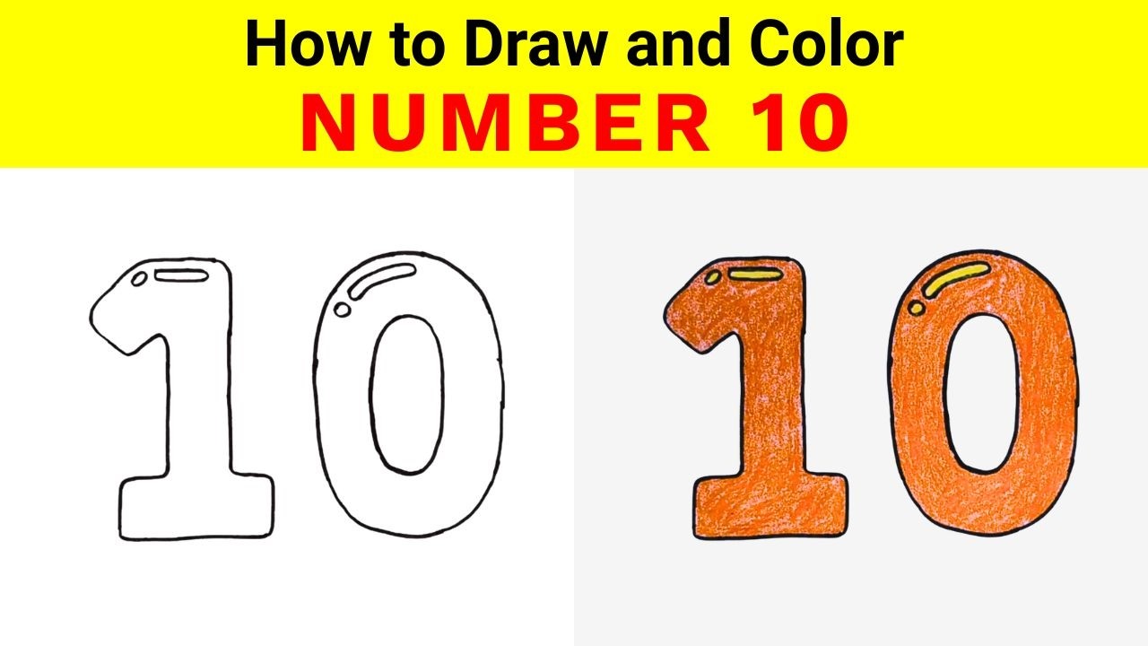 How to Draw and Color Number 10 for Kids | Learn Step by Step Drawing #easyartandcraft