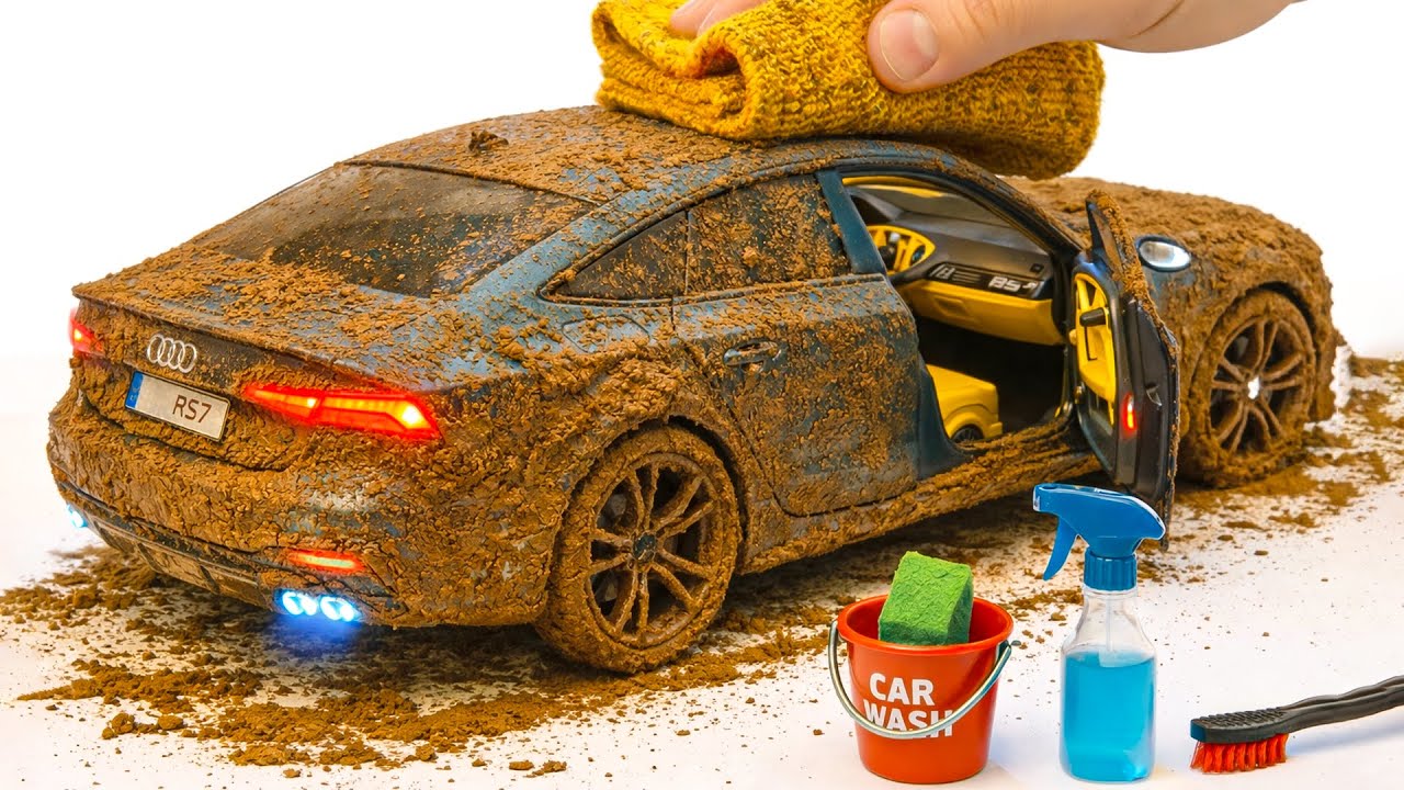 The surreal cleaning process of a 1:24 Audi RS7 After an Extreme Off-Road Adventure🔥