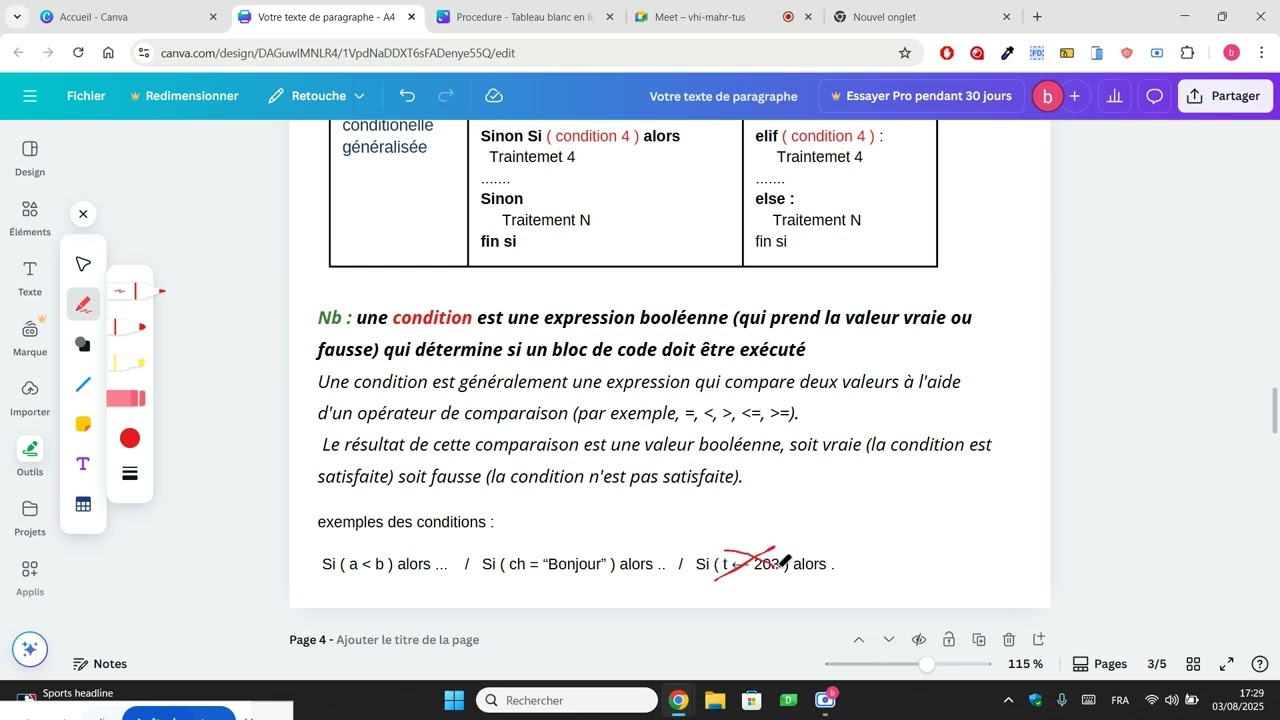 Séance 5 - cours  les Structures conditionnelles