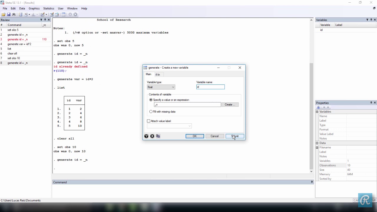 How and when to use Menus or Commands in STATA