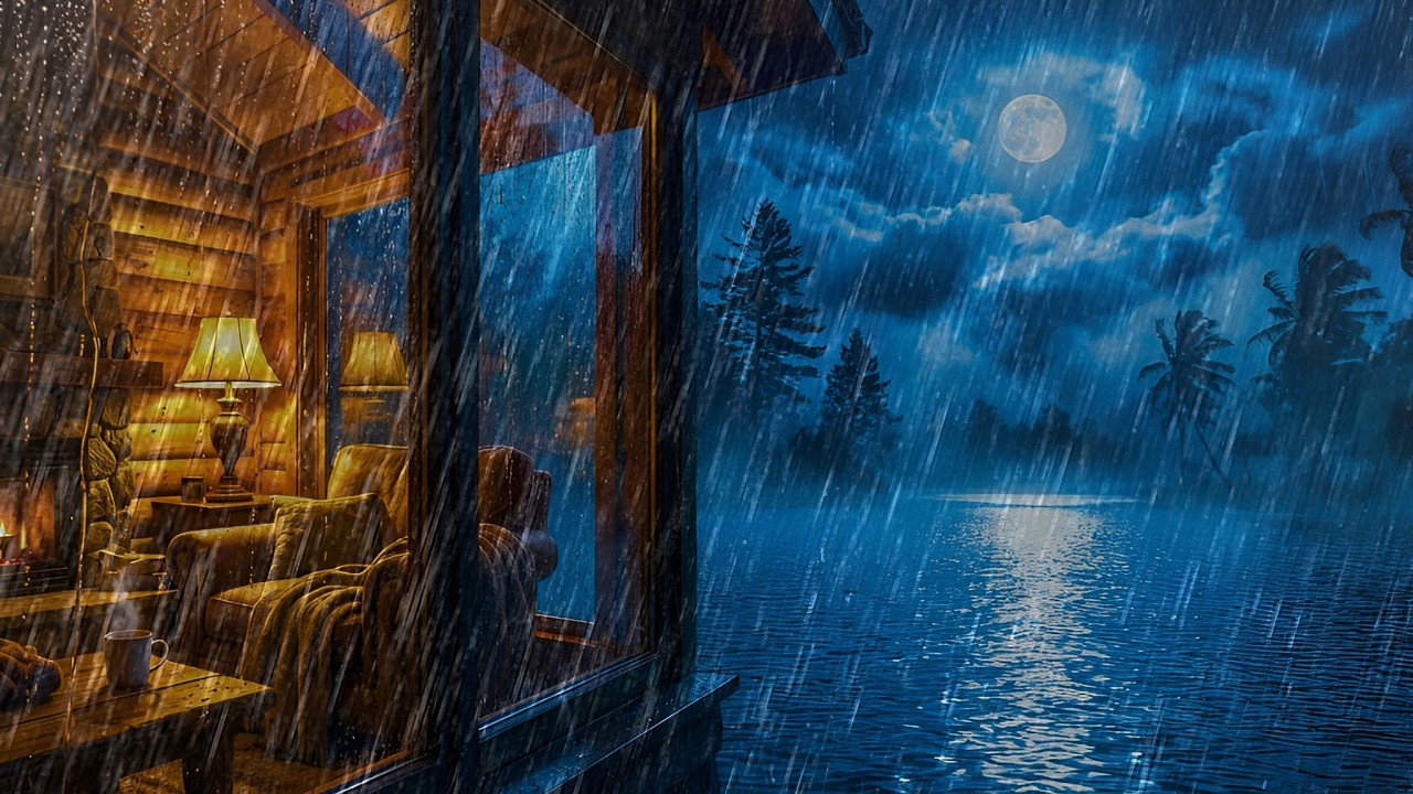 You’re Inside a Cozy Room While Heavy Rain Hits the Window 🌧️ Thunderstorm for Deep Sleep