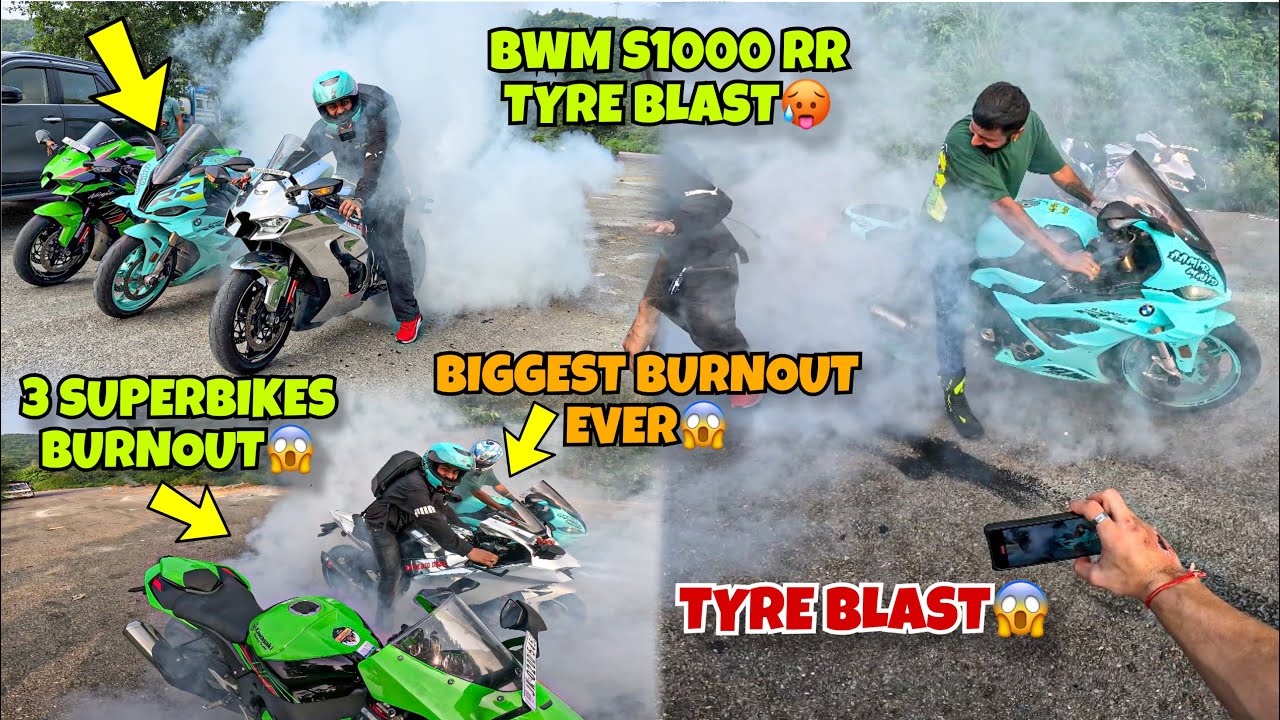 Biggest Burnout Tyre Blastt🥵 3 Superbikes😱 Bwm S1000RR | Zx10R |  Preparation of Ladakh Ride