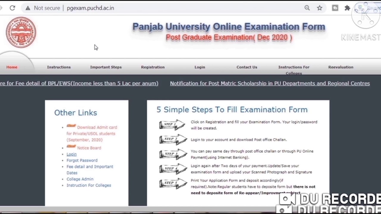 Panjab University Chandigarh Private Form 2020,Pu Chandigarh BA MA admission 2020,Puchd private