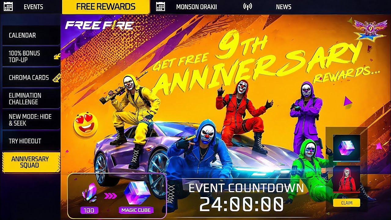 Claim Your 9th Anniversary Free Rewards 🥳 | 9th Anniversary Prime Gift In Telugu 😍 | FF New Event
