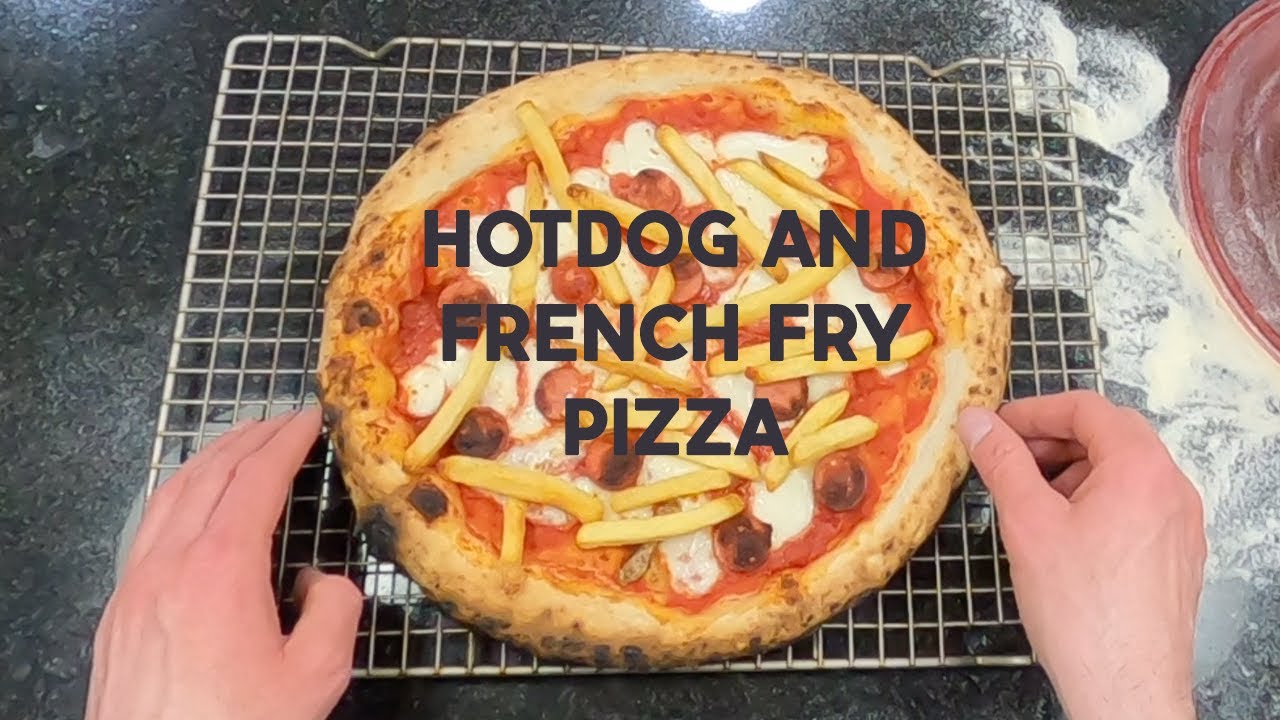 How I made a pizza with hot dogs and french fries.