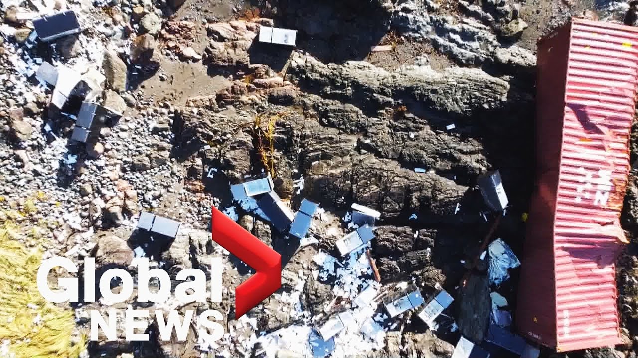 ​Cargo ship container clean-up crew finds refrigerators, Styrofoam and debris on BC beach