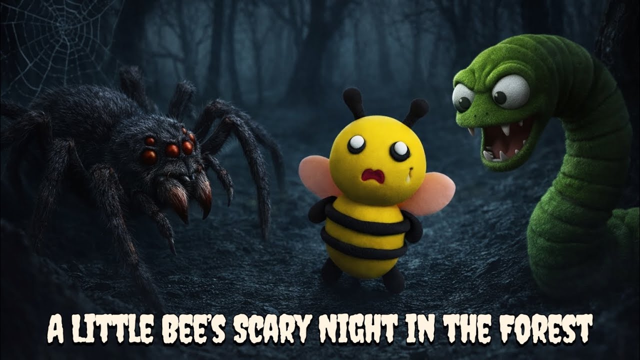 A little bee met a scary spider and a giant caterpillar in the forest.🐝🕷️🐛