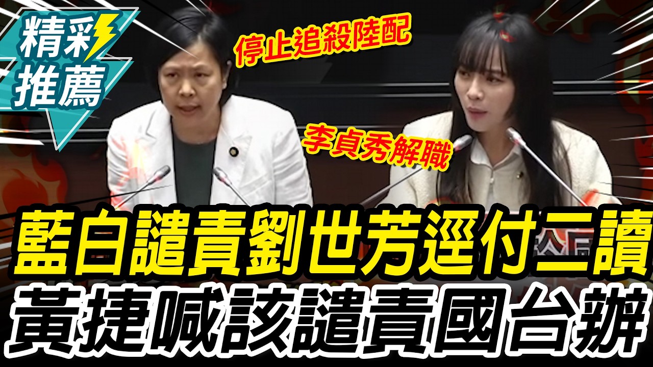藍白聯手譴責劉世芳「逕付二讀 」！黃捷駁該譴責「國台辦」 李貞秀喊停止追殺【CNEWS】