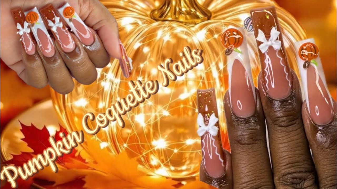 Ногти-кокетки в виде тыквы🎃🧡✨